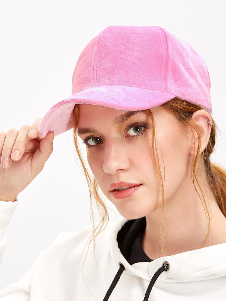 Shein Pink Furry Velvet Baseball Cap