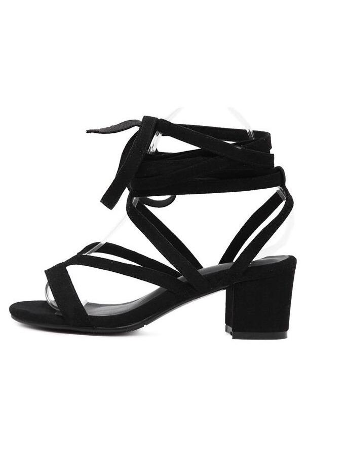 Shein Black Faux Suede Crisscross Lace-up High Knee Sandals