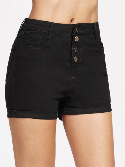 Shein Single Breasted Cuffed Denim Shorts