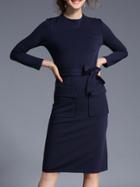Shein Navy Crew Neck Tie-waist Sheath Dress