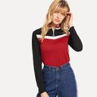 Shein Quarter Zip Color Block Tee