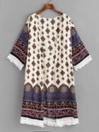 Shein Tribal Print Contrast Crochet Fringe Trim Cover Up