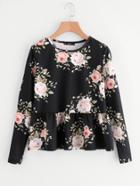 Shein Flower Print Ruffle Hem Tee