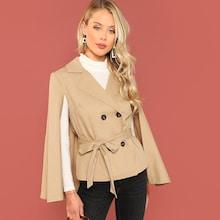 Shein Waist Belted Cloak Sleeve Double Breasted Blazer