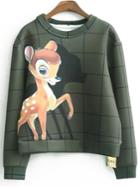 Shein Green Crew Neck Plaid Deer Print Sweatshirt