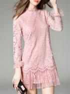 Shein Pink Ruffle Contrast Gauze Shift Lace Dress