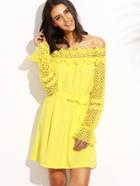 Shein Yellow Off The Shoulder Tie Waist Dress