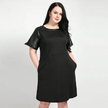 Shein Plus Pu Contrast Sleeve Hidden Pocket Dress
