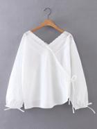 Shein Lantern Sleeve Hollow Out Tie Detail Wrap Top