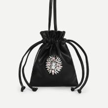 Shein Rhinestone Detail Drawstring Pu Bag