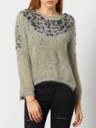 Shein Grey Round Neck Sequined Crop Sweater