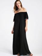 Shein Bardot Pom Pom Trim Full Length Dress