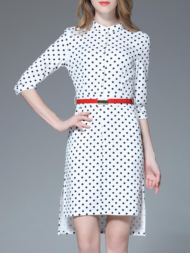 Shein Black Polka Dot Belted High Low Dress