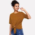 Shein Knot Front Cuffed Tee