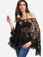 Shein Boat Neck Kimono Sleeve Crochet Cover Up Top