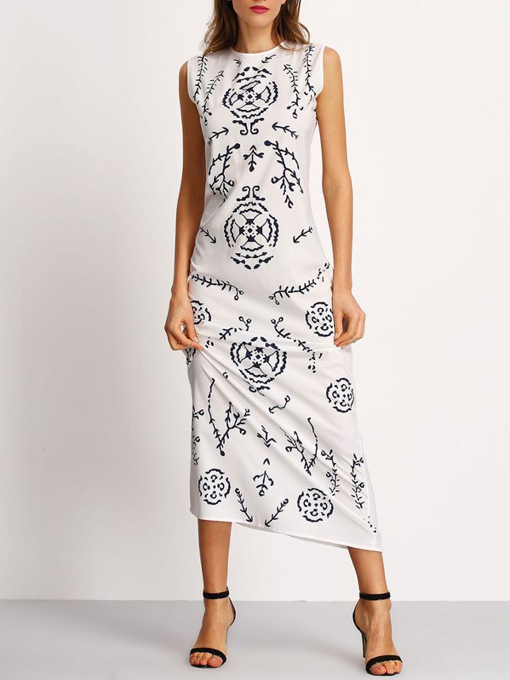 Shein Sleeveless Leaves Print Dress