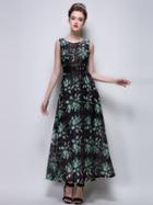 Shein Dark Green Floral A Line Dress
