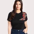 Shein Plus Embroidered Flower Applique T-shirt