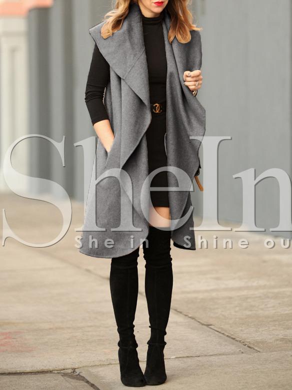Shein Grey Sleeveless Lapel Trench Coat