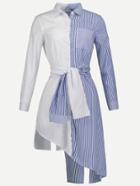 Shein Contrast Striped Asymmetric Hem Shirt Dress