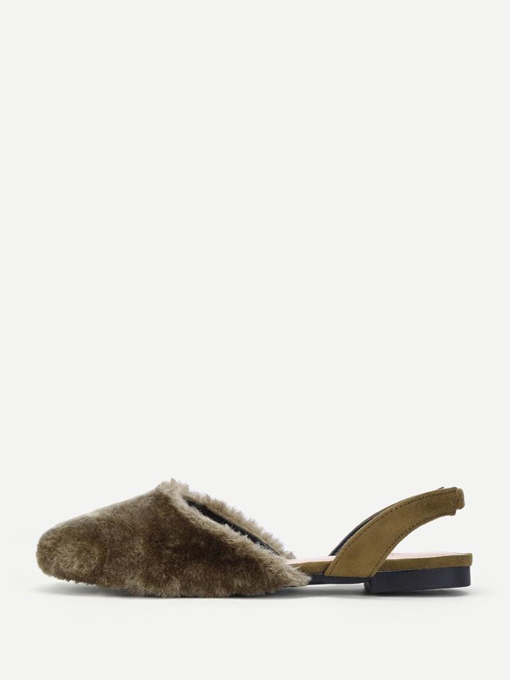 Shein Faux Fur Slingbak Flats
