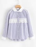 Shein Lace Insert Striped Blouse