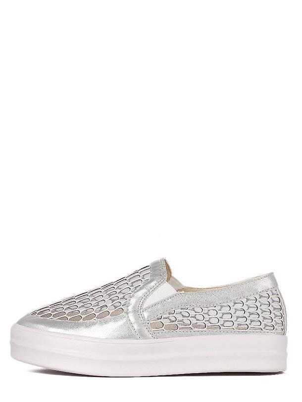 Shein Silver Round Toe Mesh Hollow Thick-soled Slip-on Sneakers