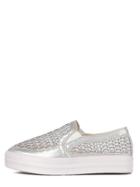 Shein Silver Round Toe Mesh Hollow Thick-soled Slip-on Sneakers