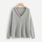 Shein Striped V-neck Sweater