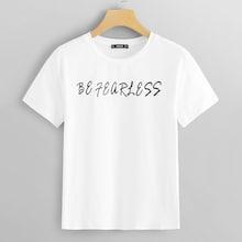 Shein Rolled Up Sleeve Be Fearless Print Tee
