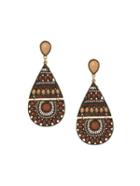 Shein Cutout Faux Stone Encrusted Drop Earrings - Brown