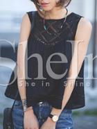 Shein Black Sleeveless Hollow With Lace Tank Top