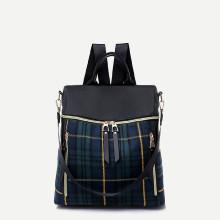 Shein Plaid Detail Zipper Backpack
