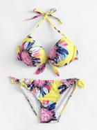 Shein Flower Print Side Tie Bustier Bikini Set