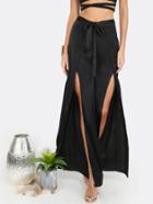 Shein Waist Tie Slit Pants Black