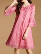 Shein Pink Bell Sleeve Pleated Shift Dress