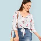 Shein Plus Mixed Print Knot Front Shirt