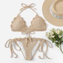 Shein Scalloped Trim Crochet Tie Side Bikini Set