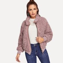 Shein Solid Zip Up Teddy Jacket