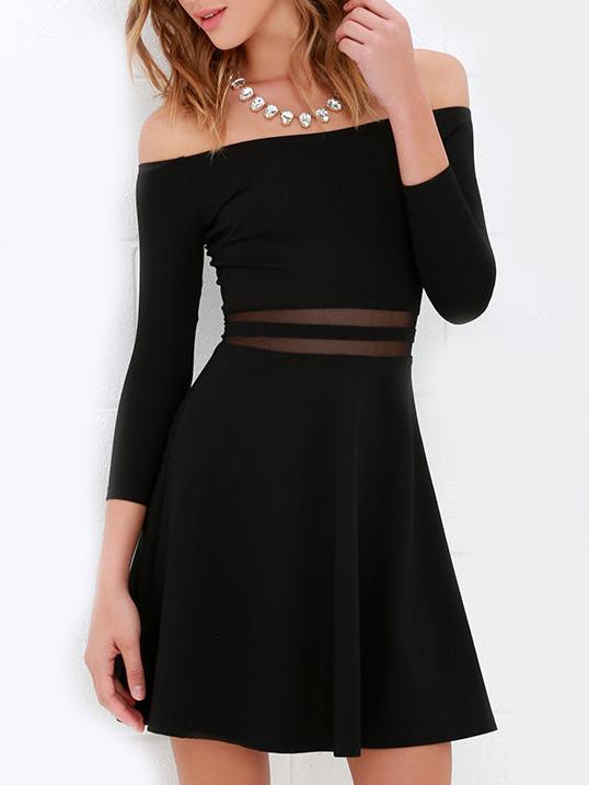 Shein Black Off The Shoulder Sheer Mesh Slim Dress
