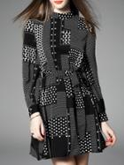 Shein Black Polka Dot Hearts Tie-waist Dress