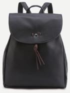 Shein Black Faux Leather Flap Tassel Backpack