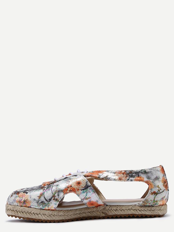 Shein Orange Lace Up Print Cut Out Flats