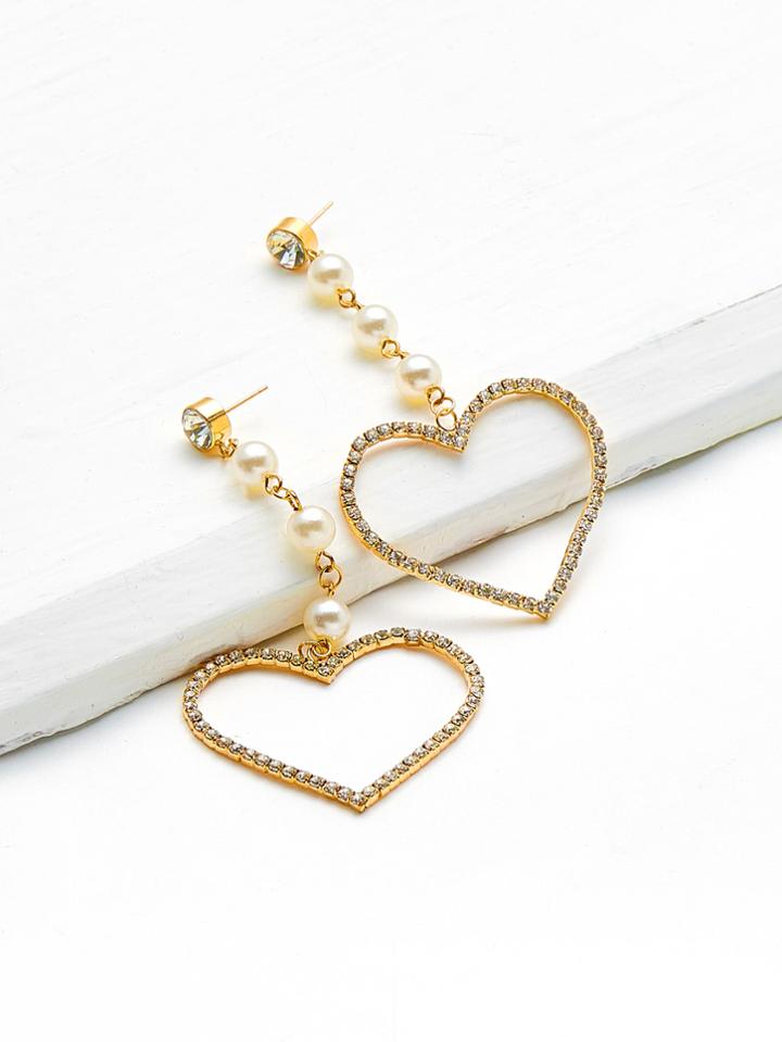 Shein Faux Pearl & Rhinestone Decorated Heart Shaped Earrings