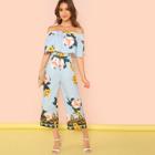 Shein Frill Trim Flounce Foldover Off Shoulder Floral Jumpsuit