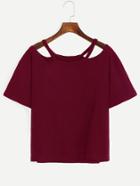 Shein Burgundy Cutout Neck T-shirt