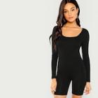 Shein Square Neck Solid Skinny Romper