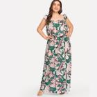 Shein Plus Off Shoulder Floral Top & Wide Leg Pants Set