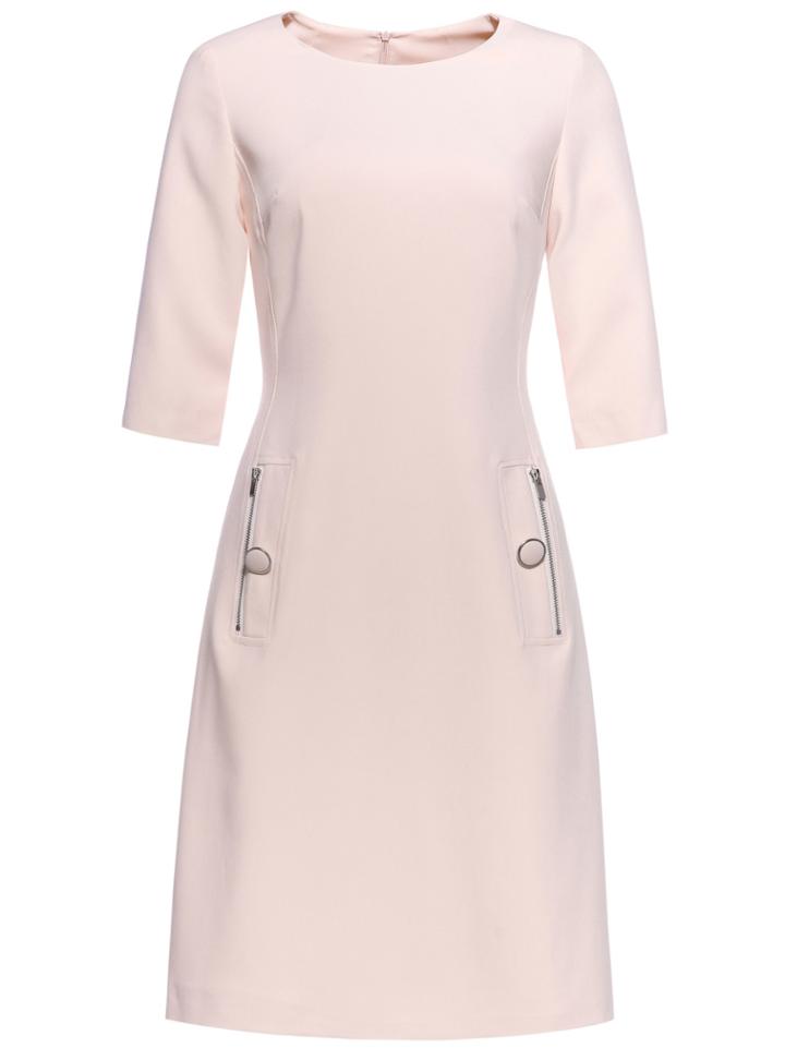 Shein Apricot Crew Neck Zipper Shift Dress