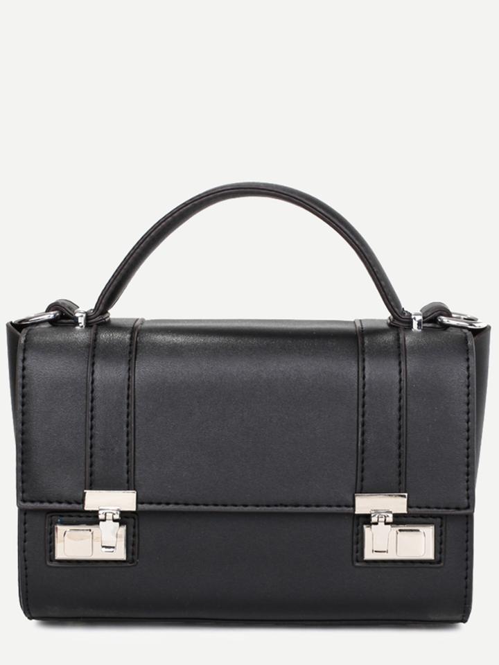 Shein Black Dual Pushlock Satchel Bag